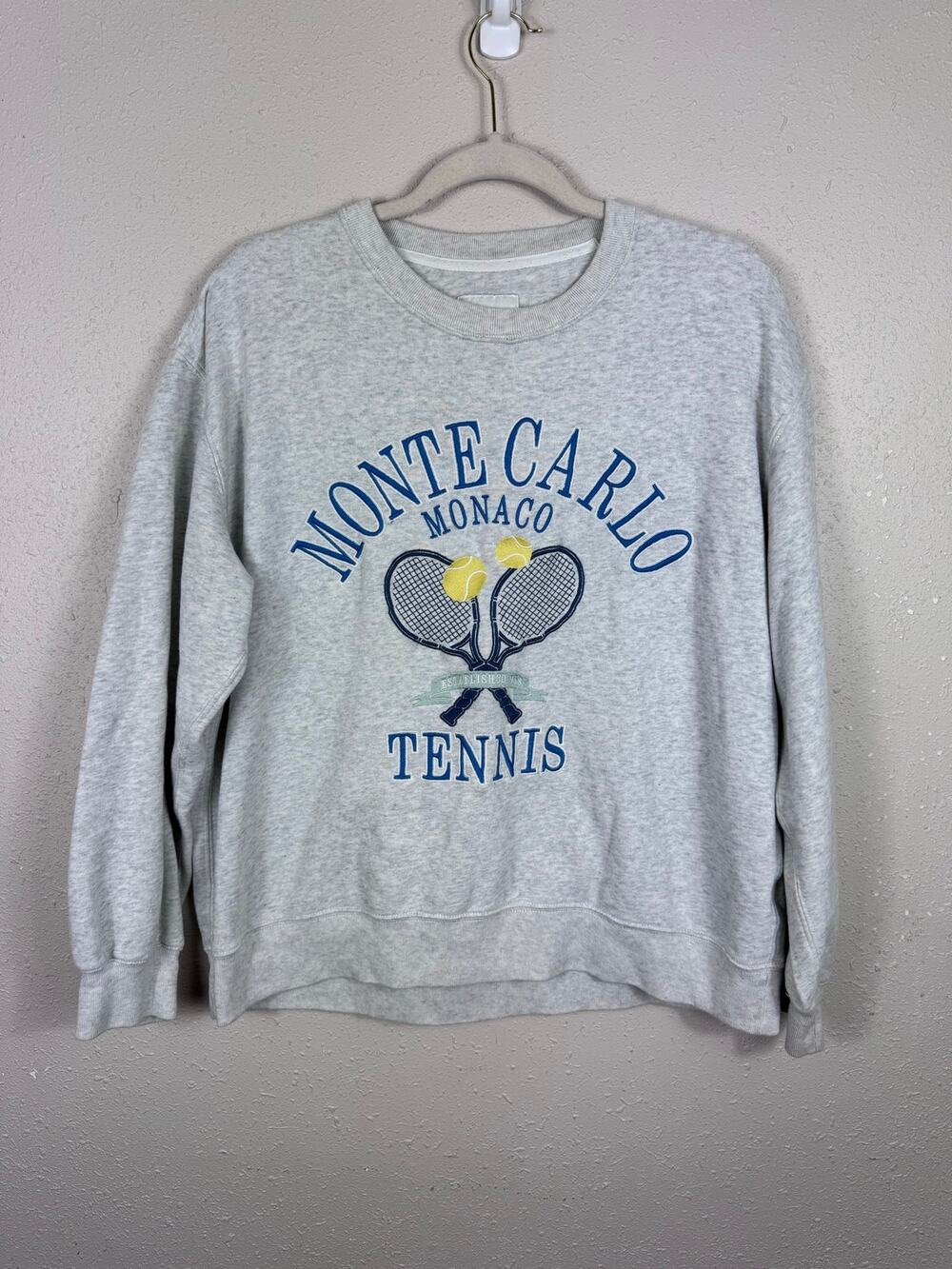 Monte Carlo Monaco Tennis Abercrombie & Fitch Gray Crewneck Womens Size Large